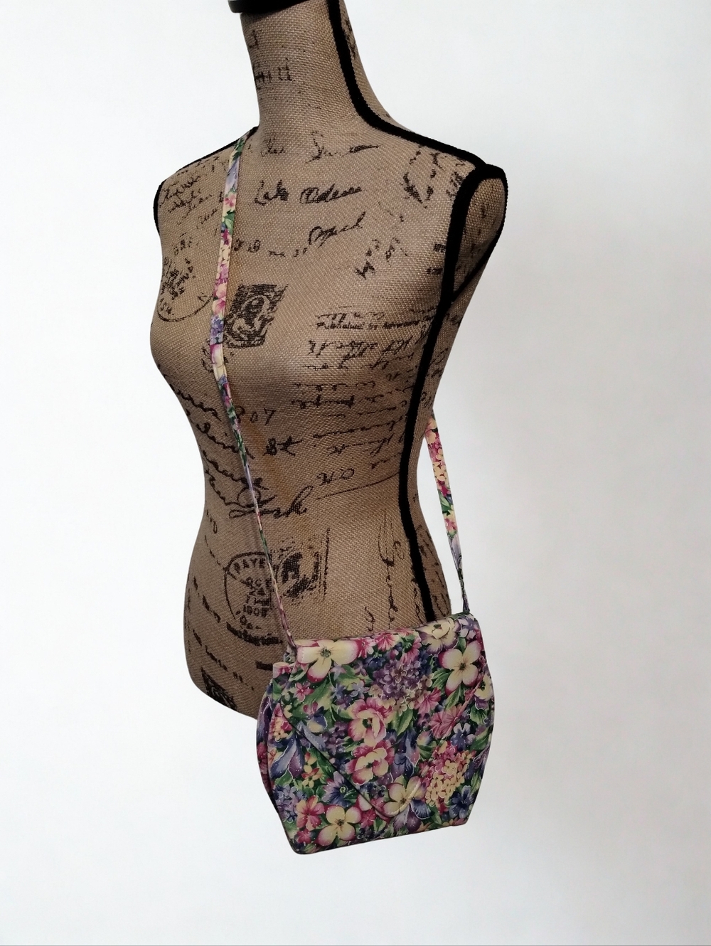 Vintage 80s Floral Canvas Crossbody Bag